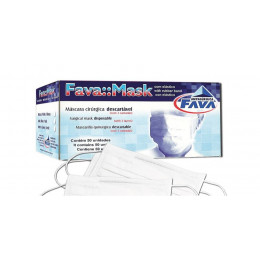 Máscara descartável C/Elástico Fava - 50 unidades - Branco